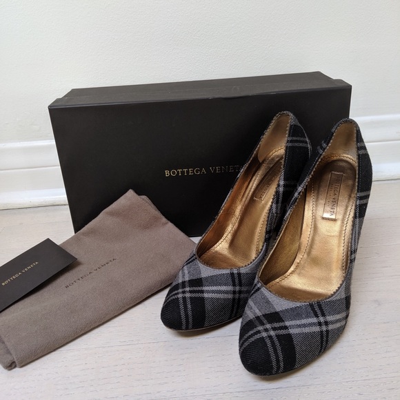 Bottega Veneta Leather and Tartan Plaid Pumps - Picture 1 of 4